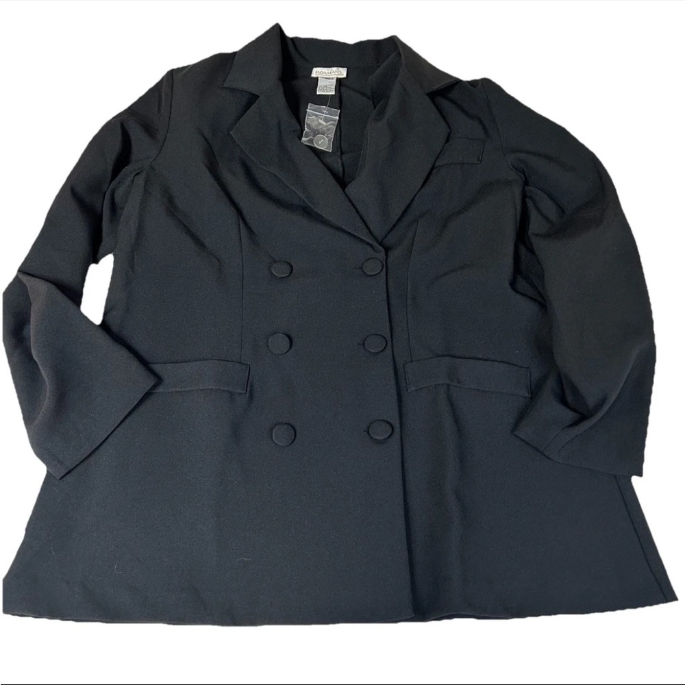 Roamans Women’s Plus Size A6 Solid Black Blazer Button Career Chic #3646